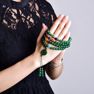 Buddha Gift 108 Mala Beads Natural Green Agate Power Support Bracelet