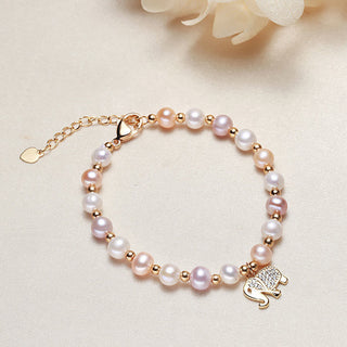 Buddha Gift 18K Gold Plated Pearl Elephant Zircon Charm Sincerity Bracelet