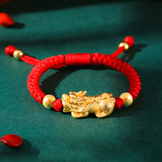 Buddha Gift 999 Sterling Silver PiXiu Wealth King Kong Knot String Braided Kids Child Bracelet