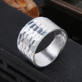 Buddha Gift Tibetan 990 Sterling Silver Handmade Rustic Hammered Pattern Ring