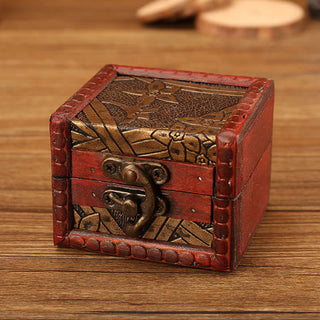 Buddha Gift Retro Small Square Wood Jewelry Box Lotus Grass Flower Grape Copper Coin Daffodil Jewelry Storage Box