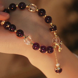 Buddha Gift 14k Gold Plated Natural Amethyst Healing Maple Leaf Charm Bracelet