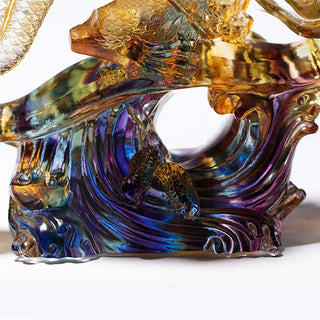 Buddha Gift Year of the Dragon Handmade Ruyi Handle Liuli Crystal Art Piece Protection Home Office Decoration