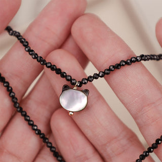 Buddha Gift Black Spinel Cute Cat Motivate Choker Necklace