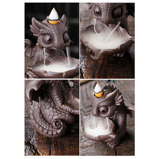 Buddha Gift Lovely Dinosaur Purple Clay Backflow Smoke Fountain Healing Incense Burner Decoration
