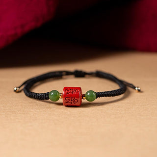 Buddha Gift Tibetan Cinnabar Om Mani Padme Hum Engraved Blessing Braided Rope Bracelet