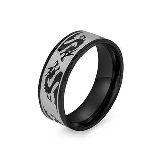 Buddha Gift Dragon Carved Protection Strength Titanium Steel Ring