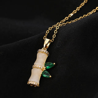 Buddha Gift 18K Gold Plated Chalcedony Bamboo Rhinestones Harmony Necklace Pendant