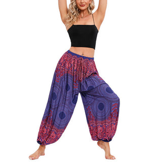 Buddha Gift Loose Circle-shaped Flowers Pattern Harem Trousers Women's Yoga Pants