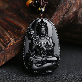 Buddha Gift Chinese Zodiac Natal Buddha Natural Black Obsidian Purification Necklace Pendant