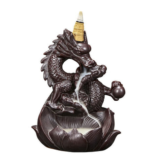 Buddha Gift Dragon Lotus Pattern Strength Protection Ceramic Incense Burner Decoration