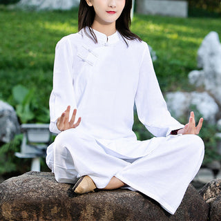 Buddha Gift 2Pcs Plain Long Sleeve Zen Yoga Clothing Meditation Clothing Top Pants Women's Set