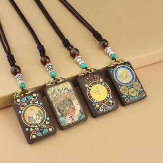 Buddha Gift Tibet God of Wealth Thangka Ebony Peace Necklace Pendant