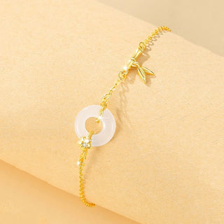 Buddha Gift 925 Sterling Silver Hetian Jade Chalcedony Peace Buckle Bamboo Leaf Prosperity Chain Bracelet