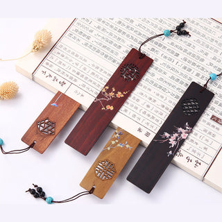 Buddha Gift 4Pcs Four Seasons Plum Orchid Bamboo Chrysanthemum Peking Opera Mask Wood Bookmarks With Gift Box