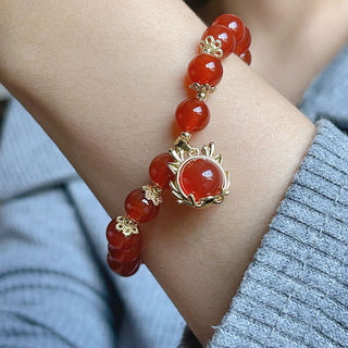 Buddha Gift Year of the Dragon Red Agate Jade Peace Buckle Fu Character Success Bracelet