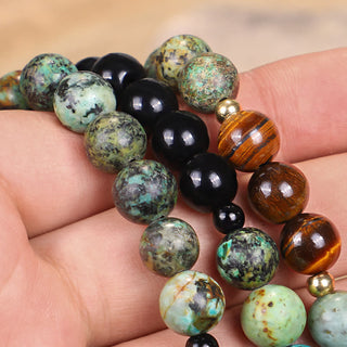 Buddha Gift 108 Mala Beads Natural Stone Tiger Eye Turquoise Protection Strength Bracelet Necklace
