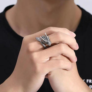 Buddha Gift 925 Sterling Silver Vintage Dragon Design Protection Strength Adjustable Ring