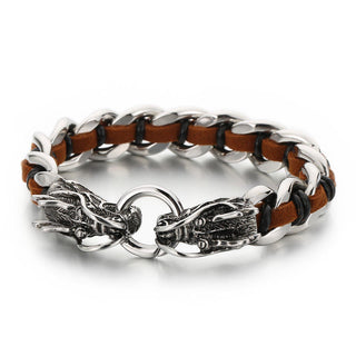 Buddha Gift Dragon Leather Titanium Steel Protection Luck Braided Bracelet
