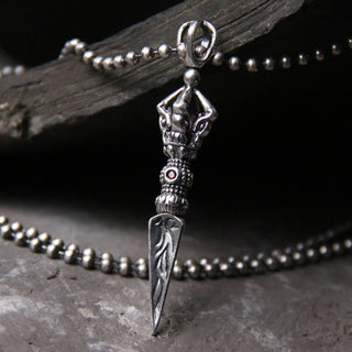 Buddha Gift 925 Sterling Silver Dorje Vajra Enlightenment Necklace Chain Pendant