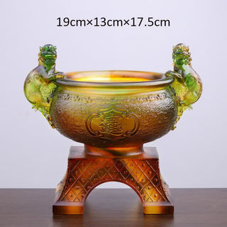 Buddha Gift Handmade Liuli Crystal PiXiu Treasure Bowl Art Piece Home Decoration
