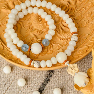 Buddha Gift Tibetan White Jade Bodhi Lotus Blessing Bracelet
