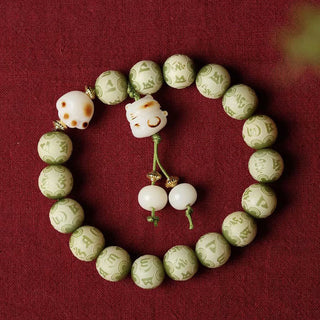 Buddha Gift Green Bodhi Seed Cat Paw Om Mani Padme Hum Engraved Wisdom Bracelet