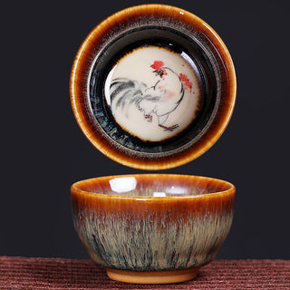 Buddha Gift 12 Chinese Zodiac Pattern Ceramic Teacup Kung Fu Jian Chinese Zhan Tea Cup 73ml