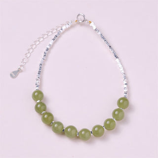 Buddha Gift 925 Sterling Silver Hetian Jade Bead Luck Chain Bracelet