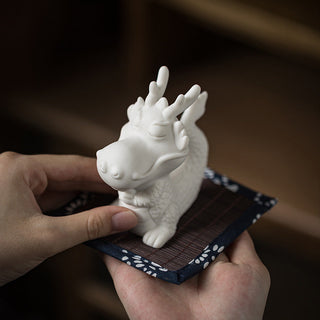 Buddha Gift Year Of The Dragon Luck White Porcelain Ceramic Tea Pet Home Figurine Decoration