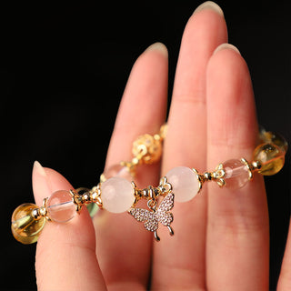 Buddha Gift Citrine Moonstone Butterfly Charm Prosperity Protection Bracelet