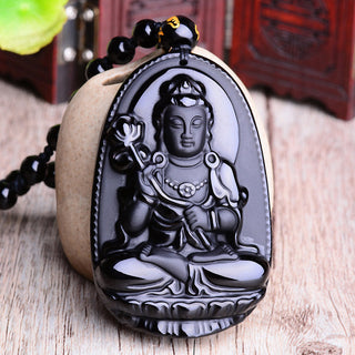 Buddha Gift Chinese Zodiac Obsidian Buddha Amulet Protection Pendant Necklace