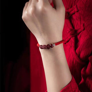Buddha Gift Handcrafted PiXiu Cinnabar Wealth Luck Braided Bracelet