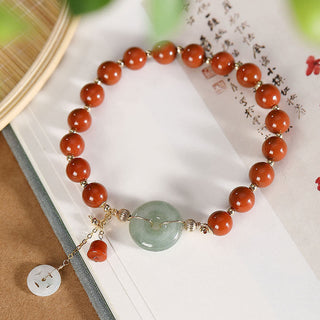 Buddha Gift 14k Gold Filled Jade Red Agate Peace Buckle Copper Coin Gourd Confidence Bracelet