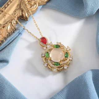 Buddha Gift Cyan Jade Red Crystal Luck Necklace