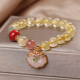 Buddha Gift Natural Citrine White Jade Strawberry Quartz Protection Charm Bracelet