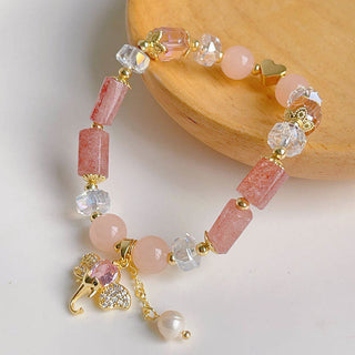 Buddha Gift Amethyst Green Aventurine Strawberry Quartz Positive Elephant Charm Bracelet