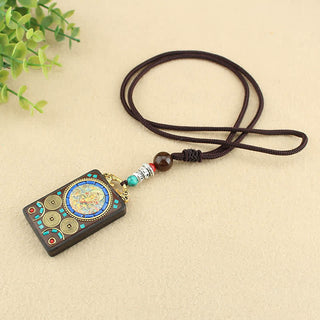 Buddha Gift Tibet God of Wealth Thangka Ebony Peace Necklace Pendant