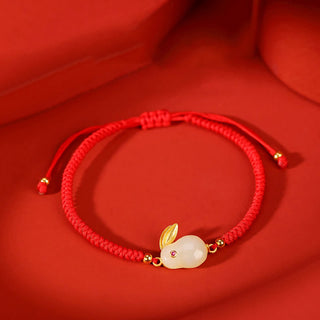 Buddha Gift 925 Sterling Silver Year of the Rabbit Hetian White Jade Luck Red String Protection Bracelet