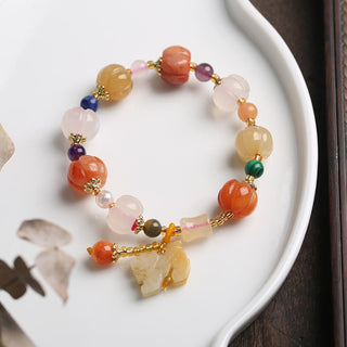 Buddha Gift Natural Golden Silk Jade Crystals Gourd Pixiu Pumpkin Beads Wealth Charm Bracelet