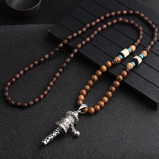 Buddha Gift Turquoise Dzi Bead Prayer Wheel Wenge Wood Meditation Necklace