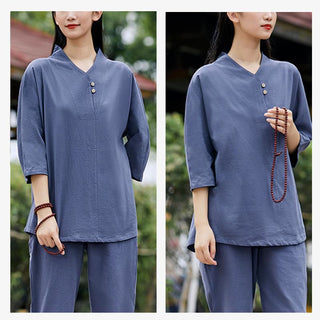 Buddha Gift 2Pcs Shirt Top Pants Meditation Zen Tai Chi Cotton Linen Clothing Women's Set