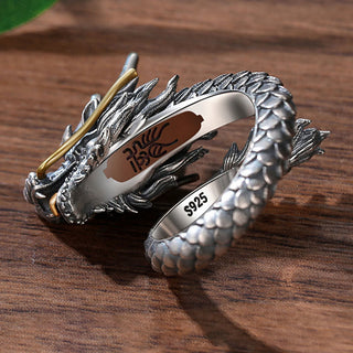 Buddha Gift 925 Sterling Silver Vintage Dragon Design Protection Strength Adjustable Ring