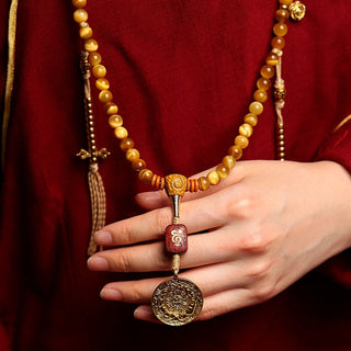 Buddha Gift 108 Mala Beads Natural Tiger Eye Copper Dorje Protection Tassel Bracelet