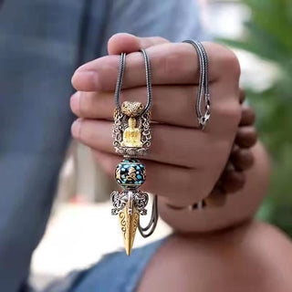 Buddha Gift Tibetan Om Mani Padme Hum Buddha Wealth Rotation Necklace Vajra Pendant