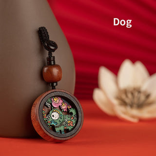 Buddha Gift Year Of The Dragon Hand Painted Chinese Zodiac Rosewood Carved Calm Key Chain