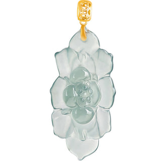 Buddha Gift 18K Gold Natural Jade Lotus Pattern Prosperity Necklace Pendant