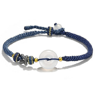 Buddha Gift Handmade White Agate Peace Buckle Luck Happiness Protection Weave String Bracelet