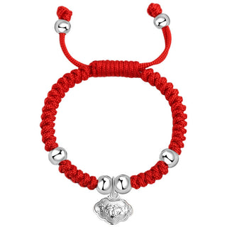 Buddha Gift 925 Sterling Silver Handmade Fu Character Lucky Money Bag Chinese Lock Charm Bell Lotus Copper Coin King Kong Knot Braided Kids Bracelet