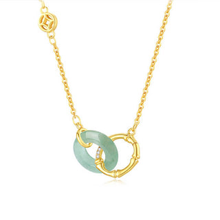 Buddha Gift 925 Sterling Silver Natural Green Aventurine Peace Buckle Bamboo Coin Prosperity Necklace Pendant